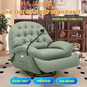 [Màu Kem] Ghế Thư Giãn Bập Bênh Xoay DAKITA Phiên Bản Chỉnh Cơ