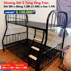 Giường Sắt Hai Tầng Ống Tròn Trên 1m2 Dưới 1m4 DAKITA Đen