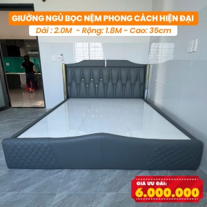 [Rộng 1.8m - Màu Xám Đậm] Giường Ngủ Bọc Nệm DAKITA Phong Cách Hiện Đại