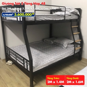 Giường Sắt Hai Tầng Hộp 48 Trên 1m4 Dưới 1m6 DAKITA Đen
