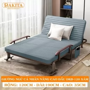 [Rộng 120cm] Giường Ngủ Cá Nhân Có Nệm Xếp Gọn DAKITA DKB-120 Xám