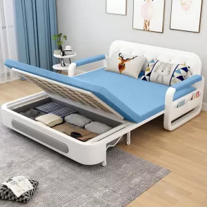 Ghế Sofa Giường DAKITA DKB-918-Xanh Thiên Thanh Có hộc tủ - Giường Ngủ Thông Minh Gấp Thành Sofa [ Vải thoáng mát]