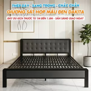 Giường Sắt DAKITA  Hộp Vuông Bọc Nệm Đẹp Hiện Đại - Đầy Đủ Kích Thước