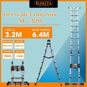 Thang Inox Rút Đôi Có Bánh Xe DAKITA AI-320 [Chữ A : 3.2m Duỗi 6.4m]