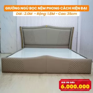 [Rộng 1.8m – Màu Xám] Giường Ngủ Bọc Nệm DAKITA Phong Cách Hiện Đại