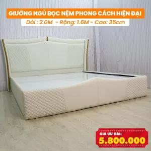 [Rộng 1.6m - Màu Kem] Giường Ngủ Bọc Nệm DAKITA Phong Cách Hiện Đại