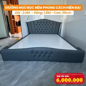 [Rộng 1.8m - Màu Xám Đậm] Giường Ngủ Bọc Nệm DAKITA Phong Cách Hiện Đại