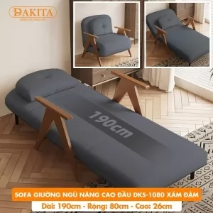 Giường Ngủ Thành Ghế DAKITA DKS-1080 - Màu Xám Đậm - Giường Ngủ Có Nệm Xếp Gọn Đa Năng (Rộng 80cm) 