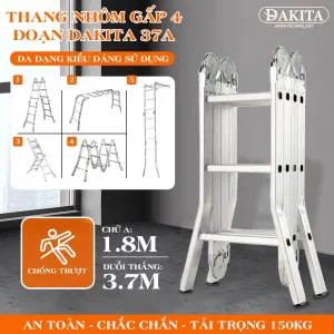 [THANG DÀY SIÊU CỨNG] Thang Nhôm Gấp 4 Đoạn DAKITA DKT-37A [GỌN NHẸ DỄ XÀI]
